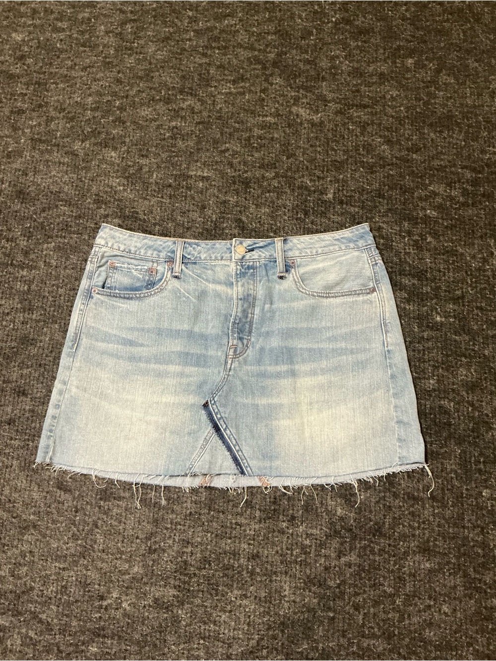 American Eagle Outfitters Light Blue Denim Mini Skirt with Raw Hem